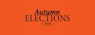 Autumn Elections 2024 logo black text on orange background